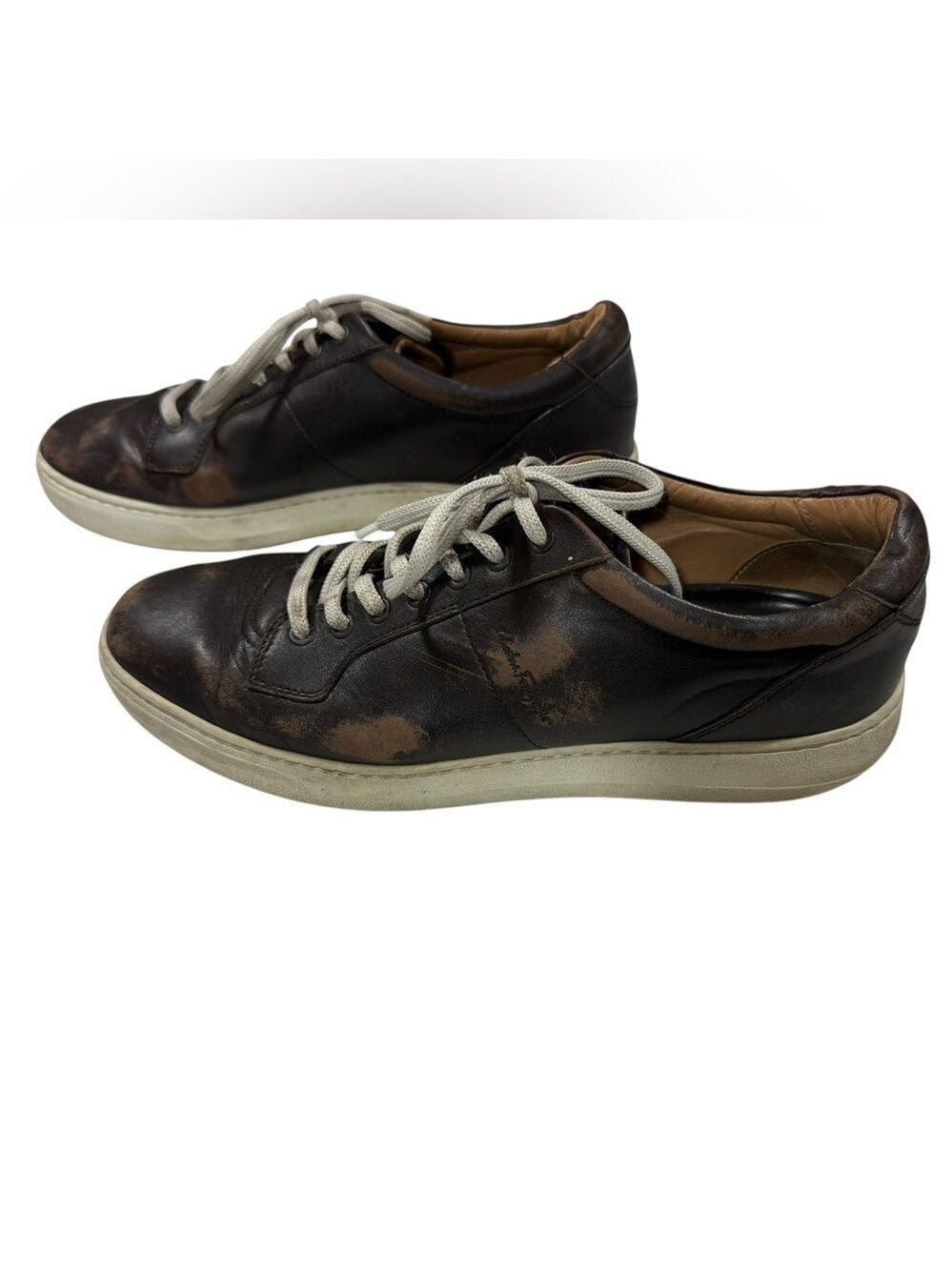 Salvatore Ferragamo Distressed Leather Sneakers Mens 10EE Brown Italy Casual